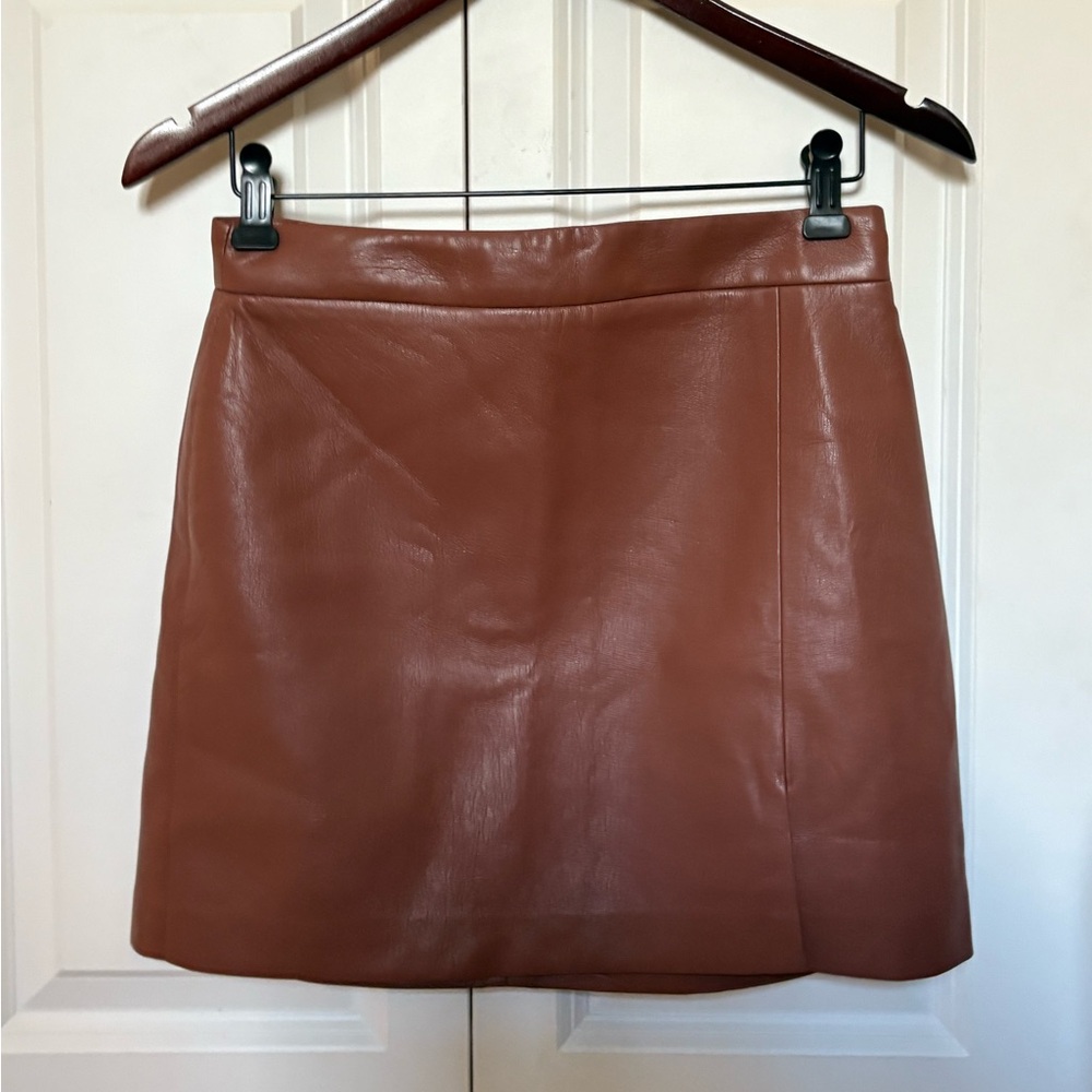 Wilfred Tan Faux Leather Mini Slit Skirt